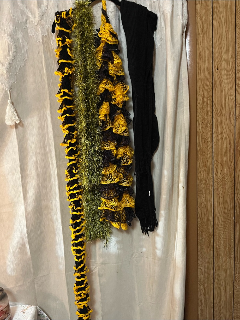 Black and Yellow Ruffle Knit Scarf Trio